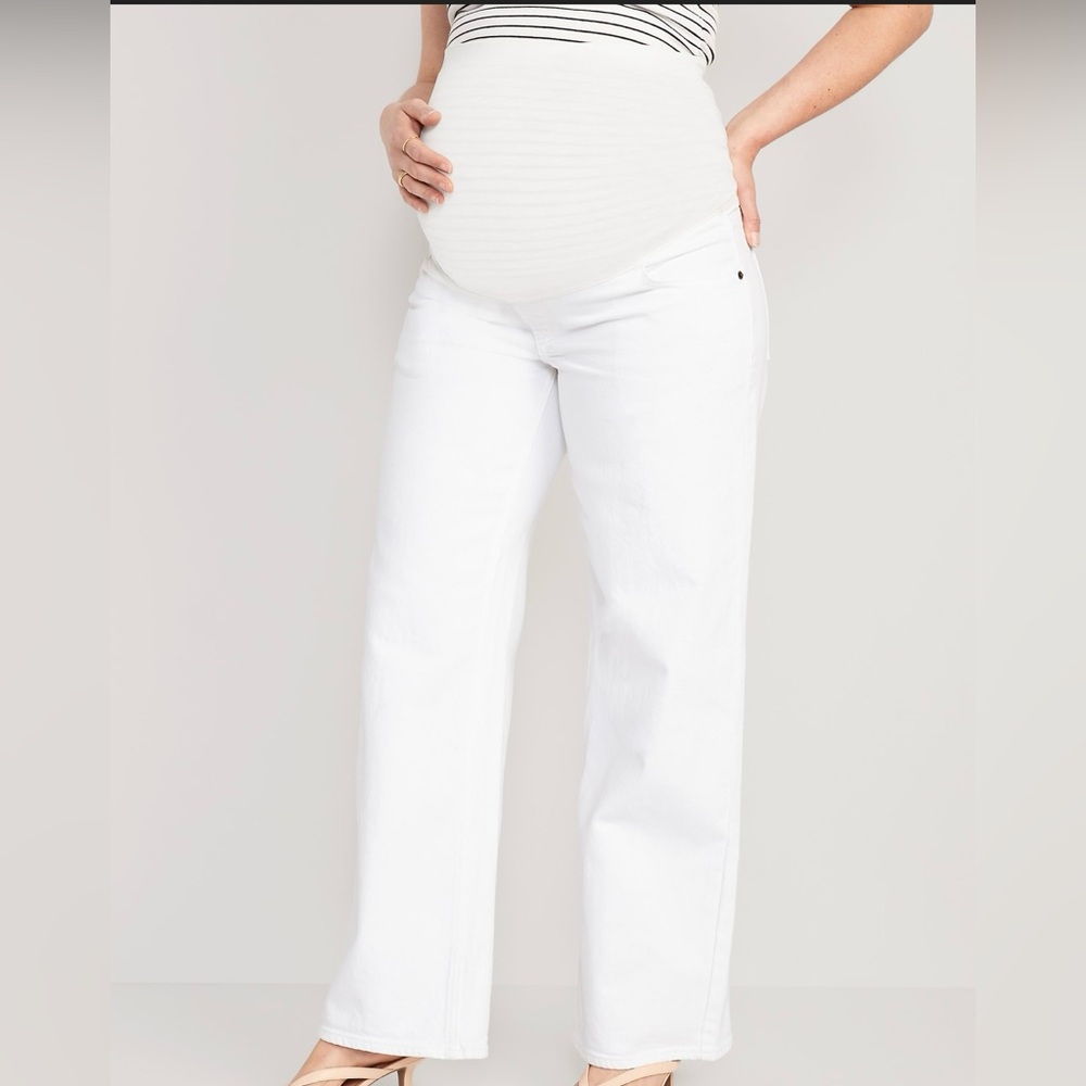 2 Pairs Maternity Pants ( White Wide Leg Jeans and Gray Leggings)